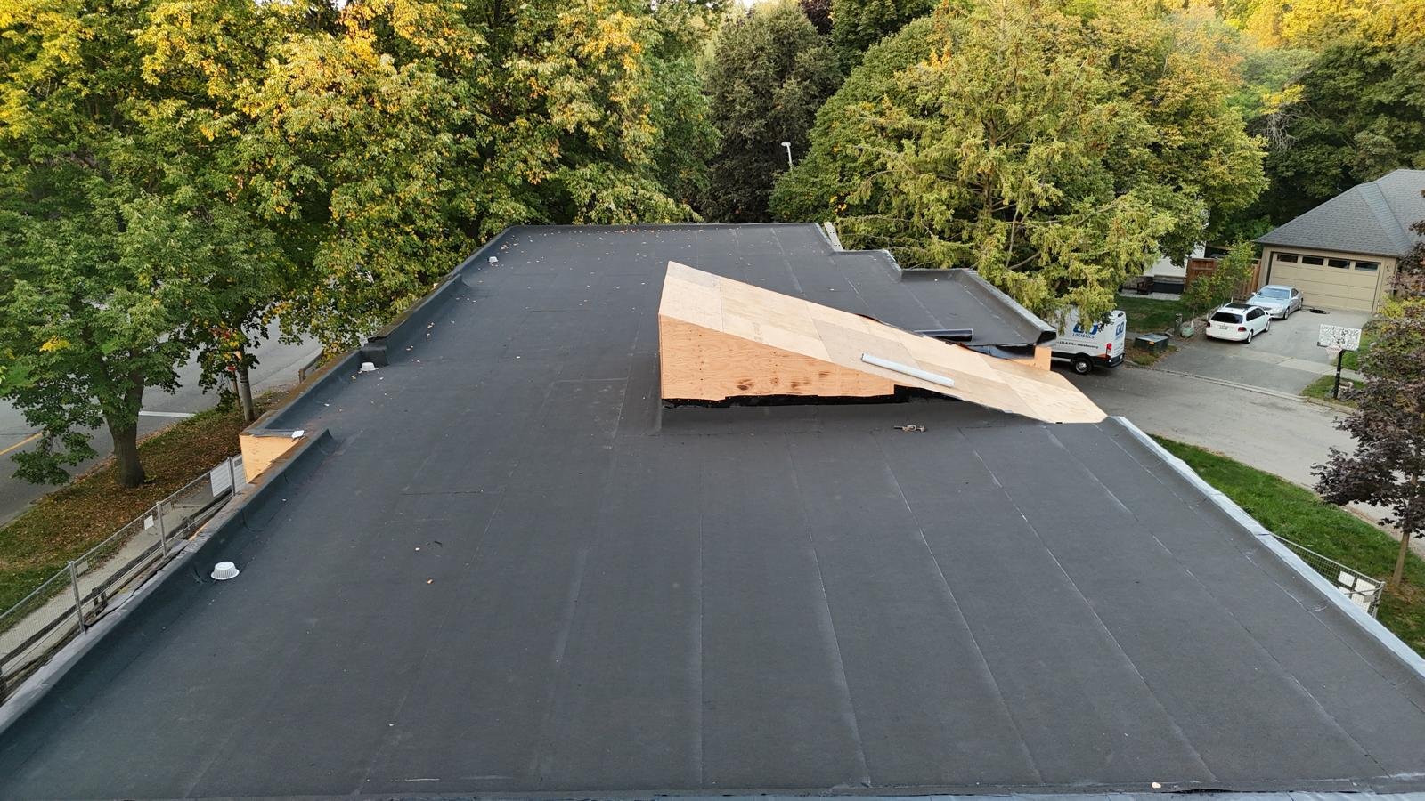 Flat roof installation viewed from above